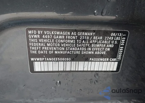 2014 Volkswagen Cc 2.0T Sport из США, поврежденный, VIN WVWBP7AN0EE506090